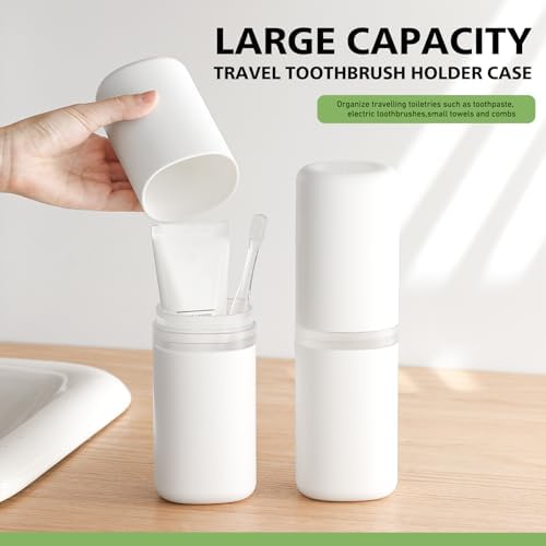 Baluca Travel Toothbrush Case, Portable Tooth Brush Holder and Toothpaste Cover Container with Mouthwash Cup, Compact Oral Clean Tools Organizer for Traveling/Camping/School/Home (White, Extra Large) - Image 2