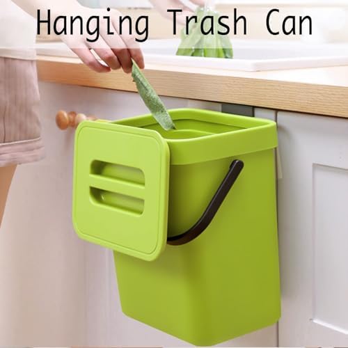 LALASTAR Small Plastic Trash Can, Hanging Small Trash Can with Lid Under Sink for Kitchen, Food Waste Bin for Countertop, Mountable Garbage Can for Bathroom, RV, 5L/1.3 Gal, Green - Image 3