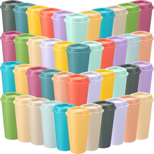 Honeydak 45 Pack 16 oz Reusable Coffee Cups with Lids Water Bottle Iced Coffee Travel Mug Reusable Portable Plastic Tea Tumblers Bulk for Hot and Cold Drinks Birthdays Party(Classic,Macaron Color) by Honeydak