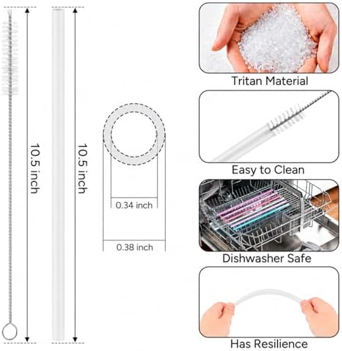 Replacement Straws Compatible with 30 oz Stanley Quencher Tumbler, 10.5 Inch Reusable Straws, Drinking Cup Accessories,Milky White- 6 Pack - Image 2