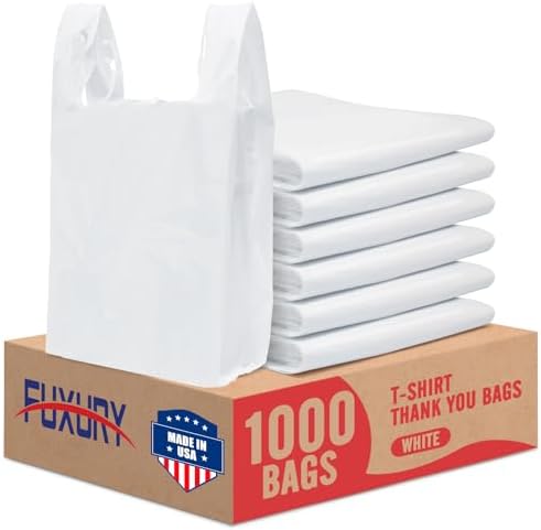 Fuxury Plastic Bags White (Plain) with Handles 1000 Pack by Fuxury