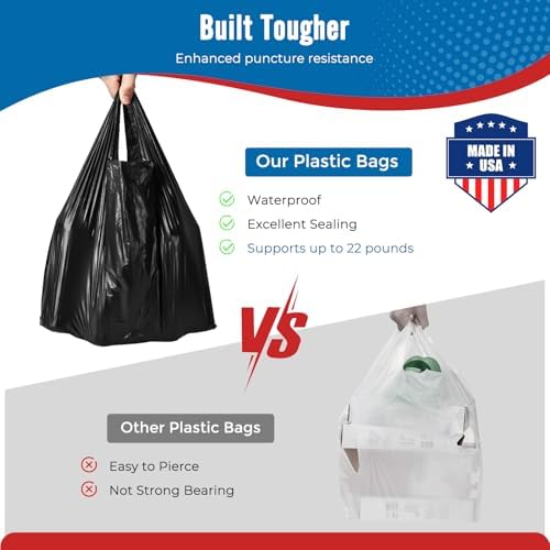 Fuxury 500 Count Plastic Grocery Shopping T-shirt Bags Black with Handles - Image 3