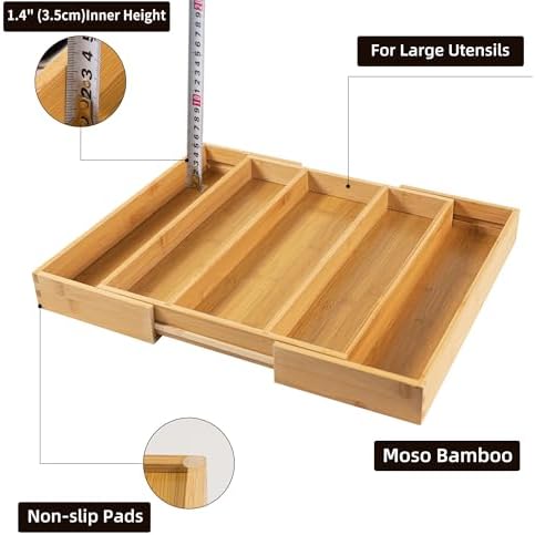 Utoplike Drawer Organizer Kitchen Utensils, Expandable Bamboo Cutlery Tray - Image 7