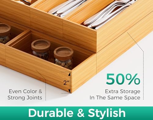 Long Bamboo Kitchen Drawer Organizer Boxes 17" x 6" Wood Pantry Organizers - Image 4