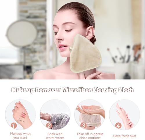 Nugilla Makeup Remover Cloths, 8 Packs Makeup Remover Towels Reusable Face Wash Cloth, Soft Microfiber Face Cloth for Women(Beige) - Image 6