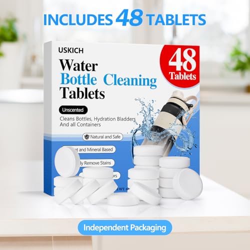 USKICH 48 Pack Water Bottle Cleaning Tablets,Water Bottle Cleaner Great for Stainless Steel, Thermos, Tumbler, Insulated and Reusable Water Bottles,Removes Stubborn Stains and Odors - Image 5