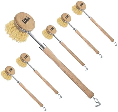 LOLA -The Original - Tampico Vegetable & Dish Brush, 6 Pack, Sustainable Wood Ergonomic Handle w/Tampico Fiber Bristles by LolaProducts