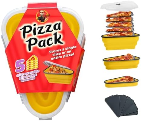 The Perfect Pizza Pack™ - Reusable Pizza Storage Container with 5 Microwavable Serving Trays - BPA-Free Adjustable Pizza Slice Container to Organize & Save Space, Yellow by PizzaPack%E2%84%A2