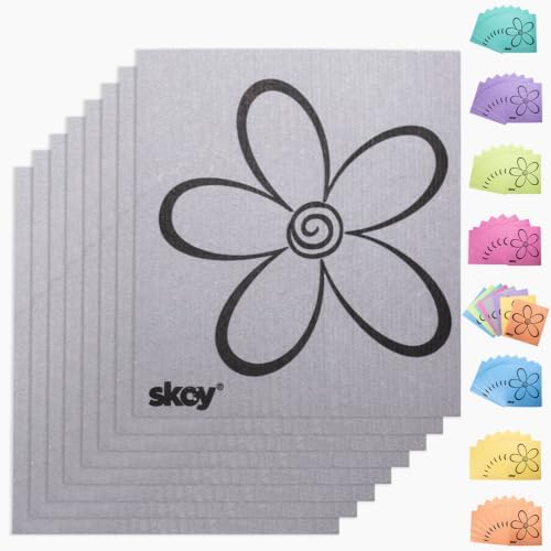 Skoy Cloth, 8-Pack Versatile Swedish Dishcloths for Kitchen and Household Use, Reusable Cleaning Cloths, Planet-Friendly, Dishwasher and Dryer-Safe, Gray by Skoy