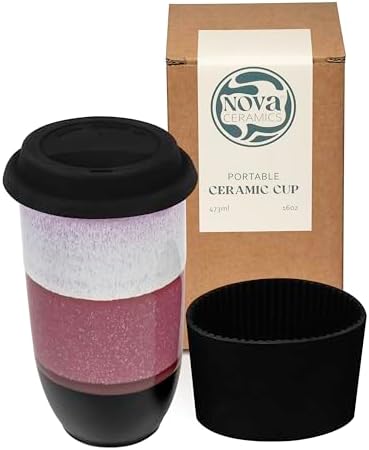 NOVA CERAMICS Coffee Travel Mug – Reusable Coffee Cup – Microwave & Dishwasher Safe Coffee Green Tumbler - Gifts For Women Men Him Her – 16oz – Eclipse by NovaCeramics