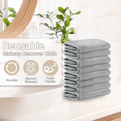 Nugilla Makeup Remover Cloths, 8 Packs Makeup Remover Towels Reusable Face Wash Cloth, Soft Microfiber Face Cloth for Women(Light Grey) - Image 5