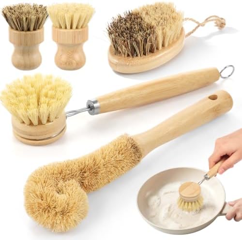 5Pcs Bamboo Dish Scrub Brush, Multi Purpose Kitchen Cleaning Brush Set by Tcwhniev