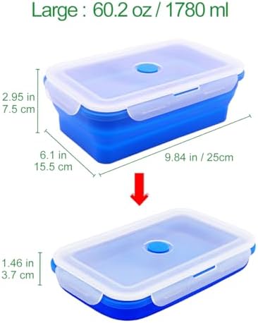 Set of 2 Extra Large Collapsible Silicone Food Storage Containers With Lids, 82.8oz + 60.2oz Meal Prep Bento Lunch Boxes, Microwave,Dishwasher and Freezer Safe For Kitchen, Camping, BPA Free - Image 2