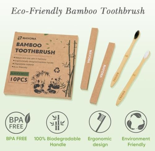 10 PCS Bamboo Toothbrushes, Individually Wrapped Wooden Toothbrushes Bulk - Image 3