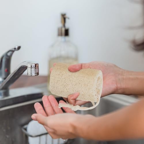Ipetboom 4 Pcs Natural Loofah Sponge Kitchen Cleaning Brushes, 7.5cm Diameter 4-6cm, White and Natural Colors with Hanging Rope, Eco-Friendly Dish Scrubber Sponges for Dishwashing and Bowl - Image 7