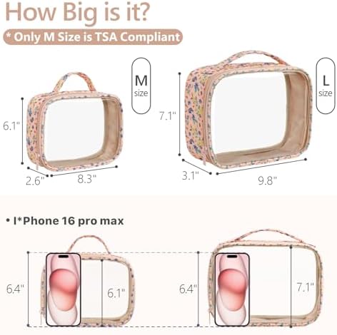 PACKISM Clear Makeup Bag - TSA Approved Toiletry Bag, 2 Pink Ditsy Floral - Image 4