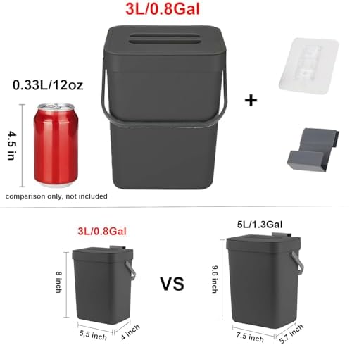 LALASTAR Mini Countertop Trash Can, Compact Waste Basket Garbage Can, Small Trash Bin with Lid for Desk/Office/Dorm, 3L/0.8 Gal, Black - Image 2