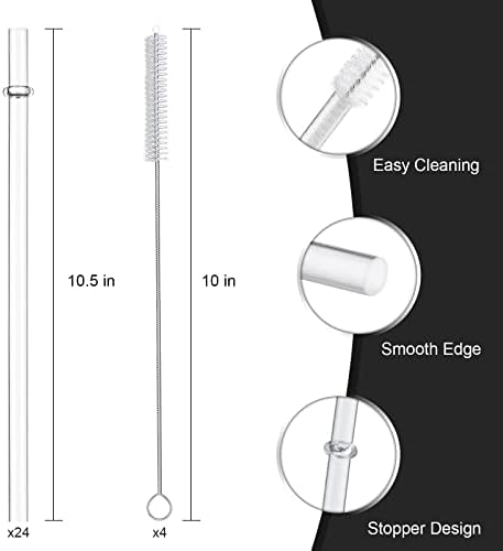 24 Pack, HIGHLY Transparent Reusable Plastic Straws with 4 Cleaning Brushes, 10.5 in Long Drinking Straws, Clear Replacement Straw for 16 24 30 32 OZ Tumblers, Cups, Jars, YETI, Starbucks - BPA FREE - Image 3