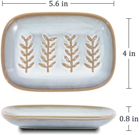 HighHerz Aesthetic Ceramic Soap Dish for Shower, Soap Holder with Raised Relief, Shower Soap Dish for Shampoo Bar Or Sponge, Soap Saver for Bathroom, Kitchen, Sink, Decorative Soap Tray(Grey&White) - Image 5