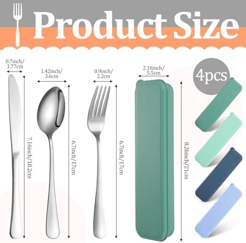 Yinkin 4 Pack Travel Silverware Set with Case for Lunch,Blue - Image 2