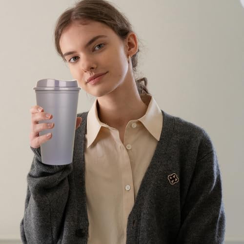20 Pack Reusable Coffee Cups with Lids 16 oz Plastic Tumblers Travel Mug Iced Coffee Cup for Adults and Women Hot and Cold Drinks, Microwaveable(Grey) - Image 3