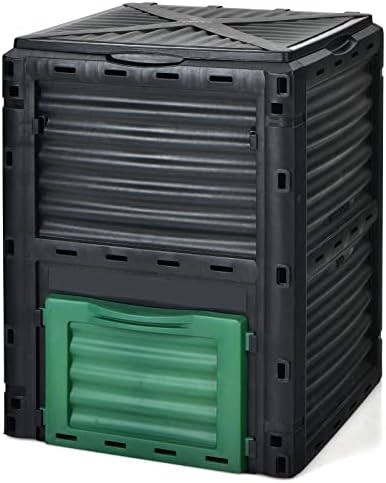 Goplus Compost Bin, 80 Gallon (300 L) Large Outdoor Composting Box w/Top Flip Latch-on Lid, Bottom Exit Door, BPA Free Material, Grass Food Trash Composter Barrel for Garden Yard, Easy Assembly by Goplus