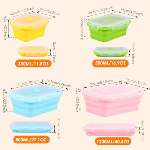 4Pcs Collapsible Silicone Food Container with Lid Heat Resistant Foldable Food Storage Containers Microwave Dishwasher and Freezer Safe 350/500/800/1200 ml for Kitchen Picnic Travel(Multicolor) - Image 2