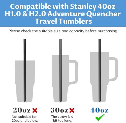 Tomorotec 8PCS Stainless Steel Straws Fit for 40oz Stanley Tumblers, Black - Image 4