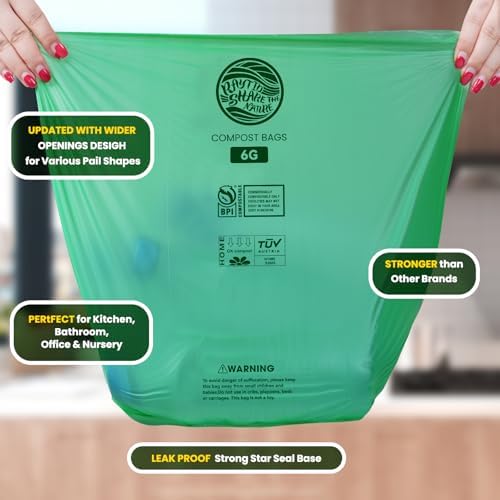 Compostable Bags, 6 Gallon Food Scraps Yard Waste Bags,Fits 5-6-8 Gallon trash can, 30 Liter, 70Count, Heavy Duty 0.85 Mils, ASTMD 6400 Kitchen Trash Bags, BPI&OK compost HOME certified - Image 2