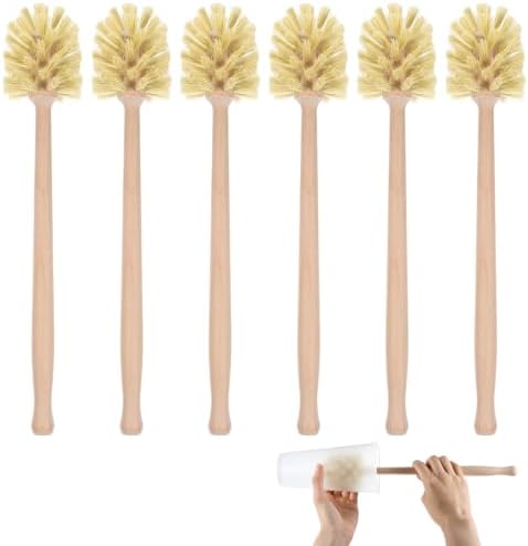 6 Pcs Natural Wood Dish Scrub Brush with Long Beechwood Handle Bristles for Cleaning Bottles, Mugs, Jars, Glasses, Dishes, Vases, Pitchers, 13.6 x 2.6 Inches by Unknown