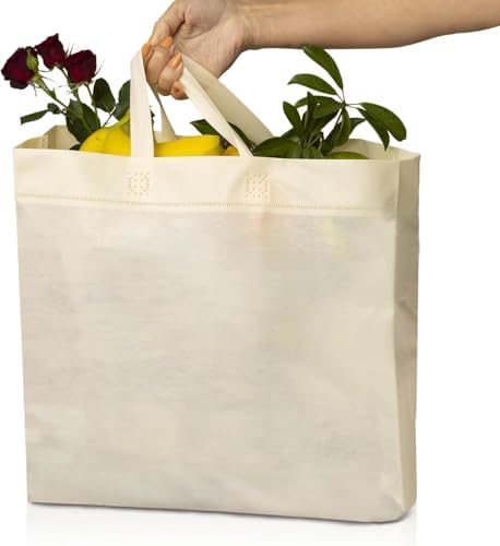 Simply Cool 200 Pack Reusable Grocery Bags, Medium Tote Bags Bulk, Cream - Image 2