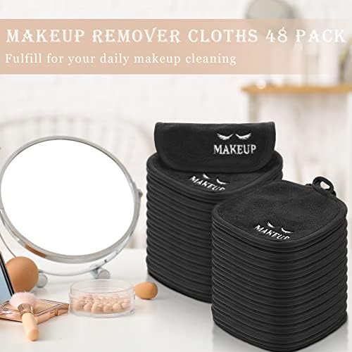 Queekay 48 Pcs Makeup Remover Cloths Reusable Washable Remover Pads Soft Microfiber Face Towels Facial Cleansing Cloths for Face Hand Eye Lips Bathroom Gift for Women 5 x 5 Inch(Black) - Image 2