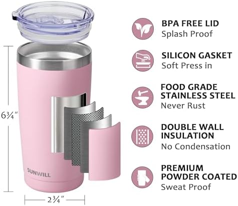 SUNWILL Travel Coffee Tumbler 20 oz, Insulated Mug with Lid, Stainless Steel Cup for Hot and Cold Drinks, Powder Coated Sakura - Image 2