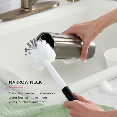 KitchenAid Narrow Neck Bottle Brush for Travel Mugs, Water Bottles, Vases, and More, Non Slip Comfort Grip Handle, Black and White - Image 5