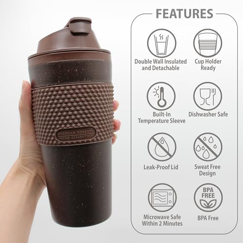 16 oz Coffee Tumbler Set (2 Pack) – Insulated Double Wall Travel Mug with Leak Proof Lid, Cup Holder Friendly, BPA Free Reusable Coffee Cup, Dishwasher & Microwave Safe, Brown - Image 2
