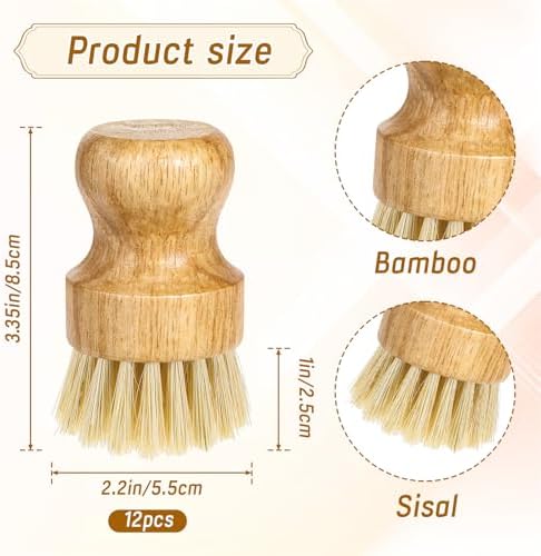 12 Pcs Bamboo Dish Scrub Brushes Kitchen Dishwashing Cleaning Brush Wooden Scrubbers Set Sisal Bristles Cleaner Scrubber for Washing Cast Iron Pan Pot Sink Spatula - Image 2