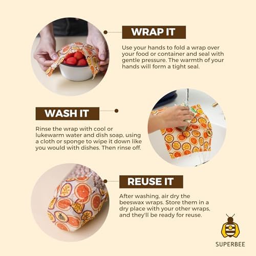 SuperBee Beeswax Wraps Set of 3 Reusable Food Wrap Bees Wrap Paper Ocean - Image 4