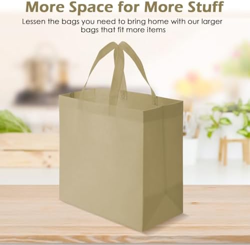 Reginary 50 Pcs Reusable Tote Bags Shopping Bags Non Woven, Light Brown - Image 4