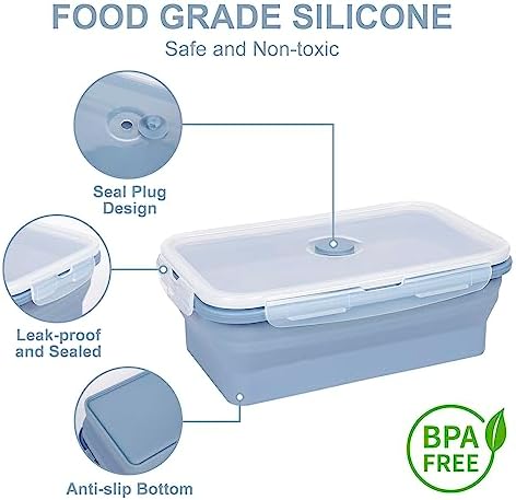 KIGI 【3 PACK】 27 OZ Collapsible Silicone Food Storage Containers with Lids Meal Prep Containers Bento Box, BPA FREE, Microwave Safe - Image 3