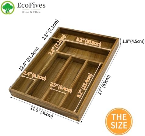 EcoFives Luxury Acacia Kitchen Drawer Organizer - Silverware Organizer - Utensil Holder and Cutlery Tray with Grooved Drawer Dividers for Flatware and Kitchen Utensils (6 Slot) - Image 4