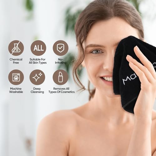 HOMEXCEL Makeup Remover Cloth 6 Pack,Premium Washable Soft 13x13 Inch Facial Cleansing Makeup Towels,Quick Dry Microfiber Face Towels Washcloths for All Skin Types,Black - Image 4