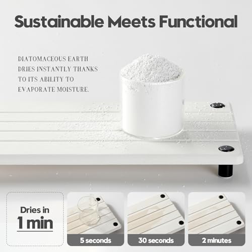 Razborci Instant Dry Sink Caddy Kitchen Sink Organizer, Quick Drying Stone Tray Diatomite Sponge Holder Soap Dish, Bathroom Countertop Fast Dry Water Absorbing Vanity Rack, White, 12" x 5" - Image 3