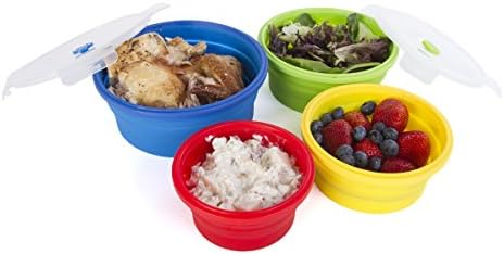 Thin Bins Collapsible Containers Set of 4 Round Silicone Food Storage Containers BPA Free, Microwave, Dishwasher and Freezer Safe - No more cluttered container cabinet! SC-149A - Image 3