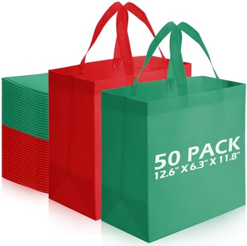 Reginary 50 Pcs Reusable Tote Bags Shopping Bags Non Woven, Red, Green by Reginary