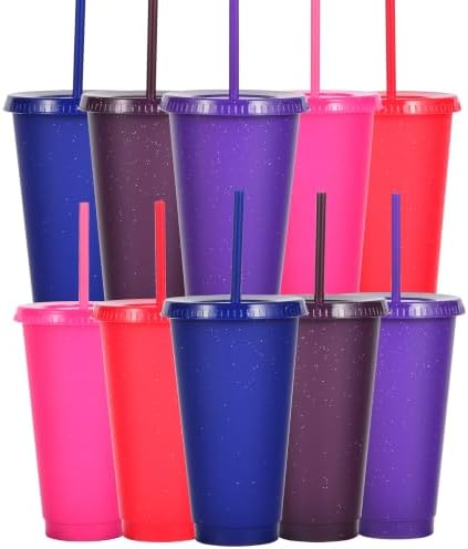 Suertestarry Tumbler with Straw and Lid,Water Bottle Iced Coffee Travel Mug Cup,Reusable Plastic Cups,Perfect for Parties,Birthdays,24oz-5 Pack (Solid Color, 10 pack) by Suertestarry