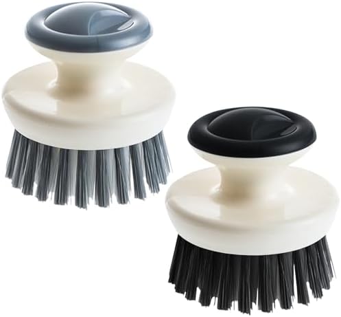 Dish Scrub Brush,Ergonomic Grip Palm Brush,Kitchen Scrub Brushes for Cleaning, Dish Scrubber with Stiff Bristles for Sink, Pots, Pans (Grey+Black) by MUUBOOX