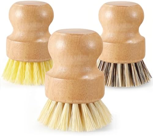 Wooden Dish Brush Handheld Bamboo Wok Brush Scrubber for Dishes Pans Pots Fruit and Veggie Washing(3,Beige Brown and Yellow) by ZJoey
