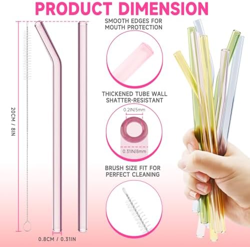 36 Pack Reusable Glass Straws, 8” x 8 mm Colorful Glass Straws - Image 2
