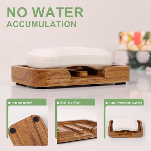 HTB Self Draining Soap Dish Teak Wood Keep Soap Dry - Image 3