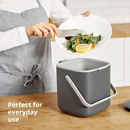 Blue Ginkgo Kitchen Compost Bin, 2.6L Countertop Compost Bin, Dark Grey - Image 3